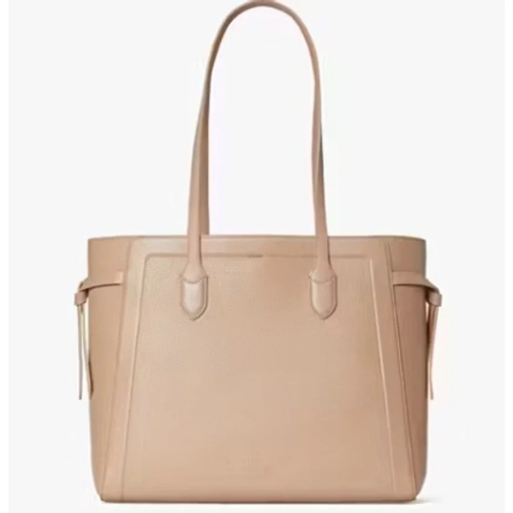 Kate Spade New York Large Pebbled Leather Knott Raw PecanTote‎ Bag Taupe Beige